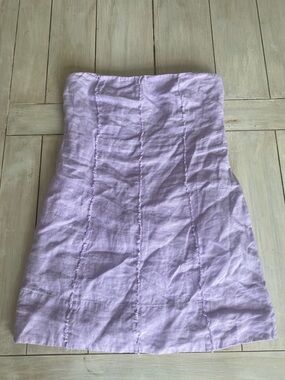 Mon Renn Lavender 100% Linen Strapless Dress Small